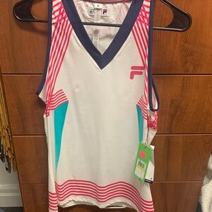 Fila White Tank Top with Pink and Teal Accents